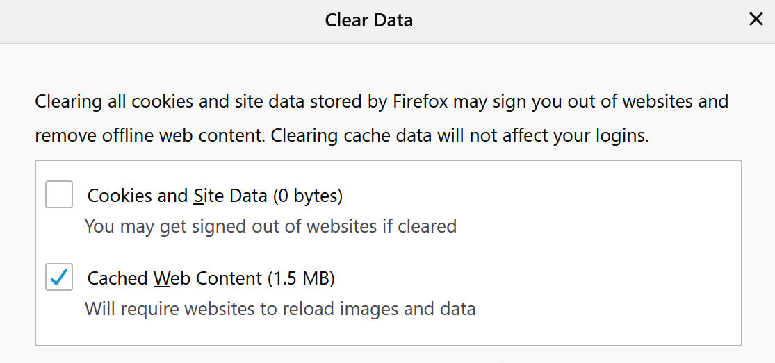 Firefox clear browser data